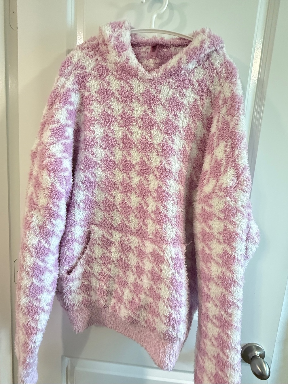 SKIMS Cozy Pink & White Plush Sweater Hoodie